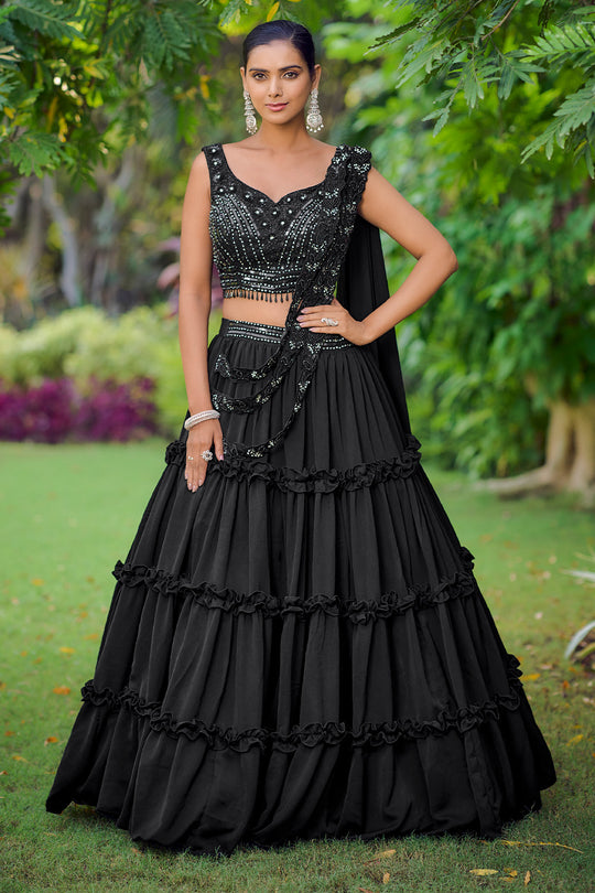 Black Fancy Silk Lehenga Set
