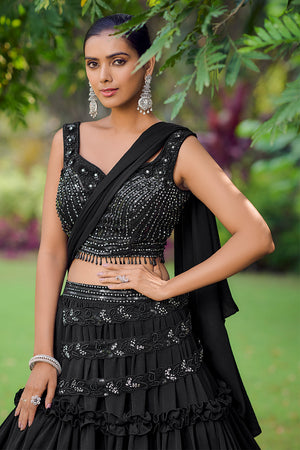 Black Fancy Silk Lehenga Set