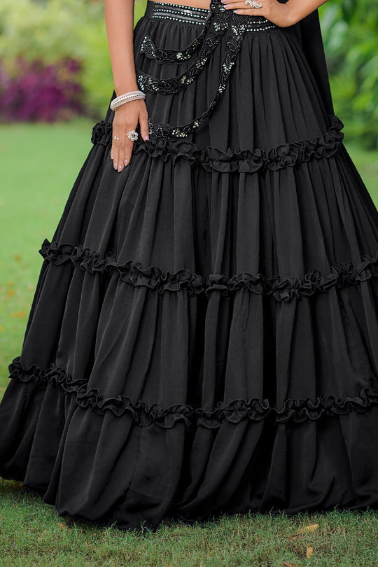 Black Fancy Silk Lehenga Set