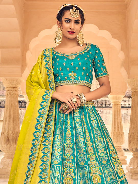 Blue And Yellow Lehenga Choli