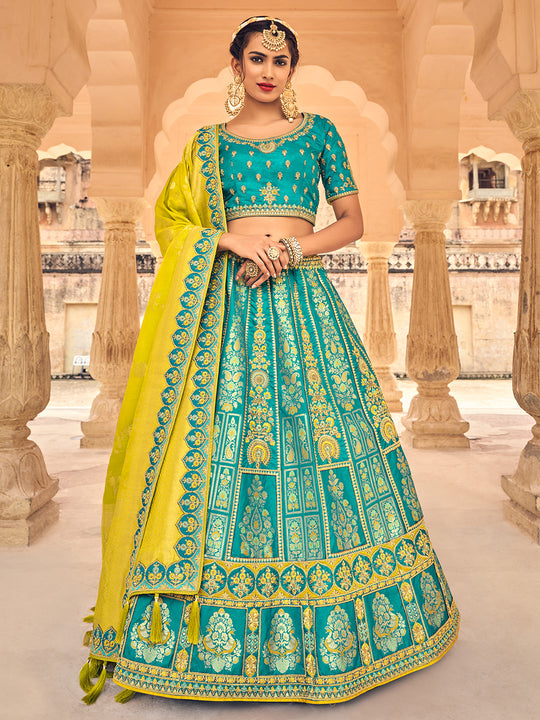 Blue And Yellow Lehenga Choli