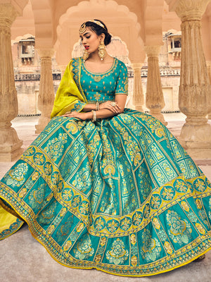 Blue And Yellow Lehenga Choli