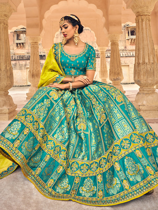 Blue And Yellow Lehenga Choli