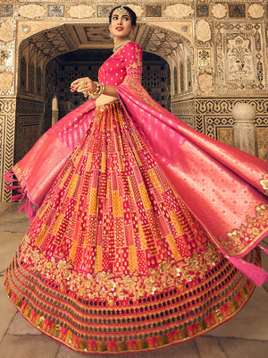 Pink And Orange Lehenga Choli