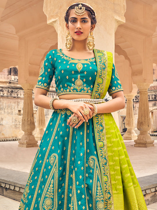 Blue And Yellow Lehenga Choli