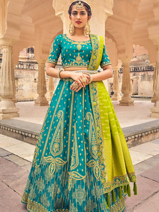Blue And Yellow Lehenga Choli