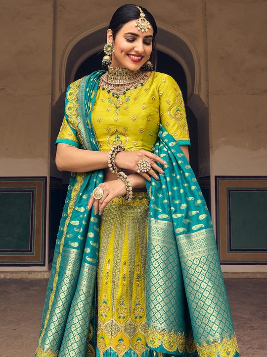 Blue And Yellow Lehenga Choli