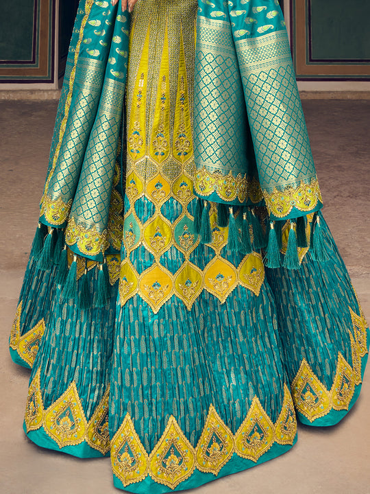 Blue And Yellow Lehenga Choli