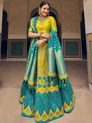 Blue And Yellow Lehenga Choli