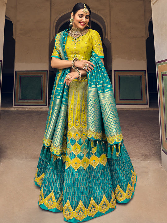 Blue And Yellow Lehenga Choli