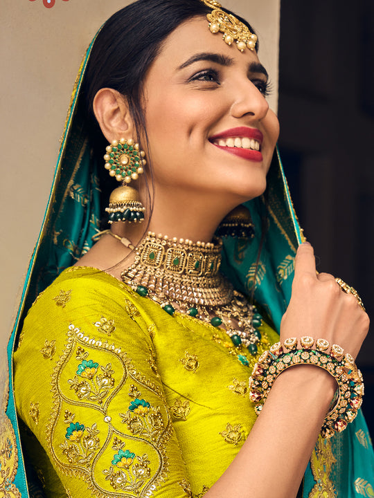 Blue And Yellow Lehenga Choli