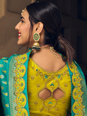 Blue And Yellow Lehenga Choli