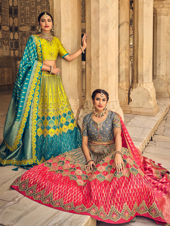 Blue And Yellow Lehenga Choli