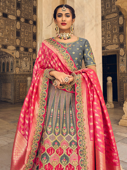 Grey And Pink Lehenga Choli