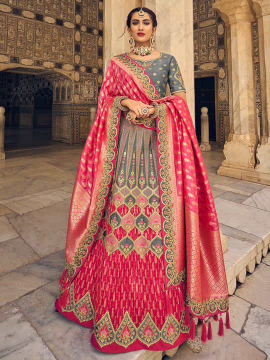 Grey And Pink Lehenga Choli