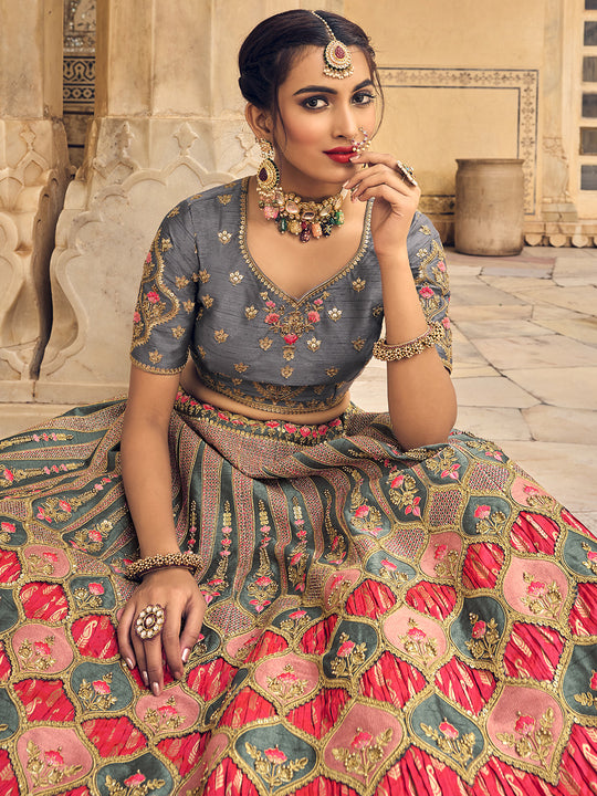 Grey And Pink Lehenga Choli