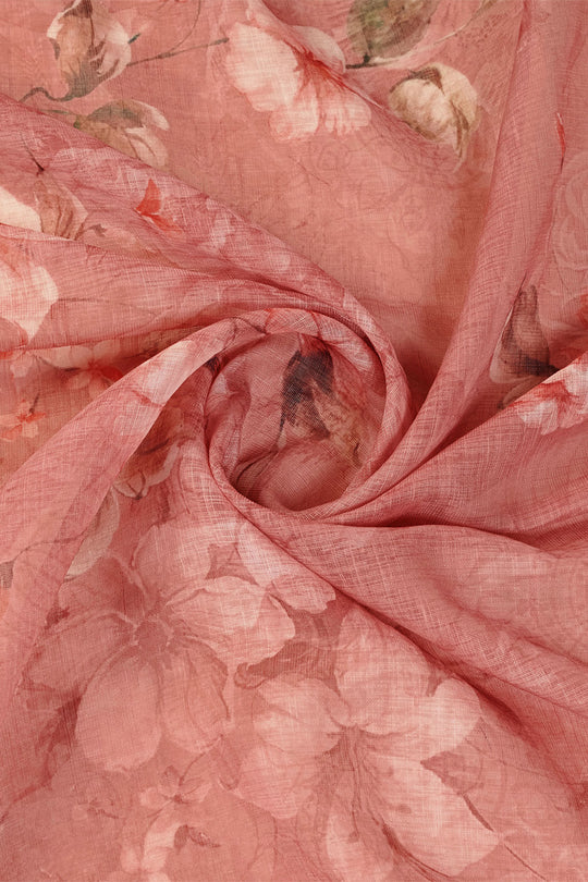 Pink Linen Blend Floral Printed Saree