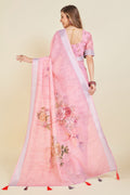 Light Pink Linen Floral Printed Saree