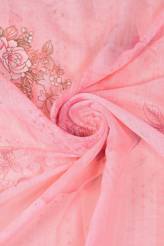 Light Pink Linen Blend Floral Printed Saree