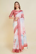 Off White Linen Floral Printed Saree