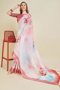 Off White Linen Floral Printed Saree