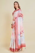 Off White Linen Floral Printed Saree