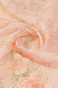 Peach Linen Blend Floral Printed Saree