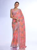Peach Linen Blend Saree With Blouse Piece