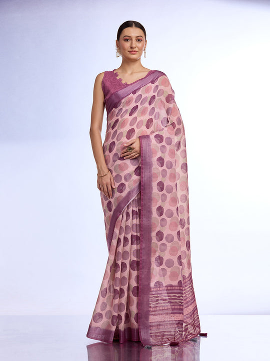 Burgundy Linen Blend Saree With Blouse Piece