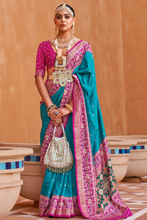 Cyan Blue Patola Saree