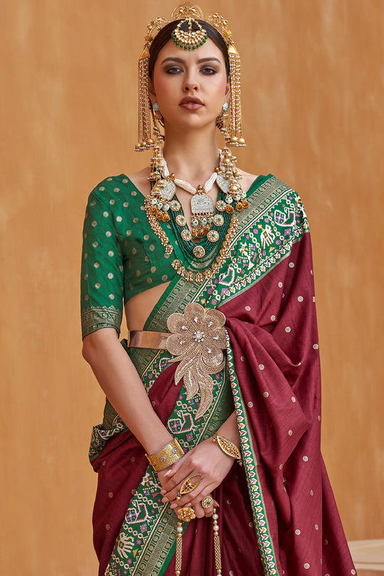 Dark Maroon Patola Saree