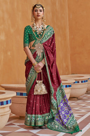 Dark Maroon Patola Saree