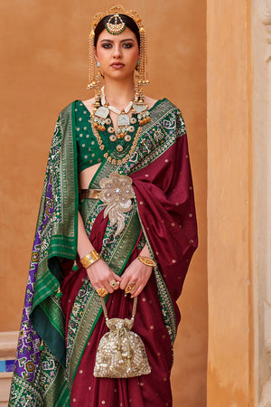 Dark Maroon Patola Saree