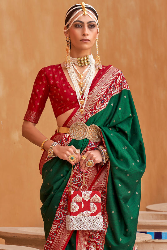 Bottle Green Patola Saree