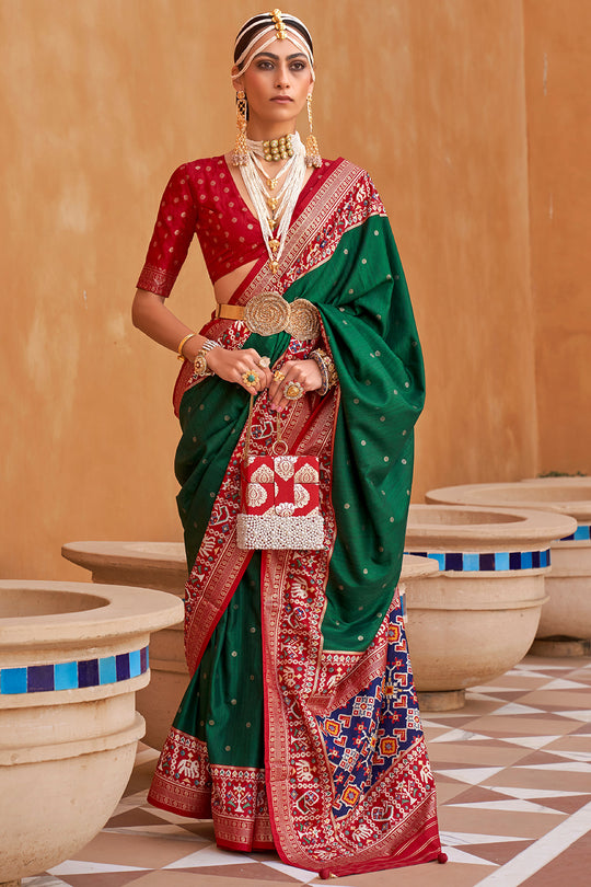 Bottle Green Patola Saree