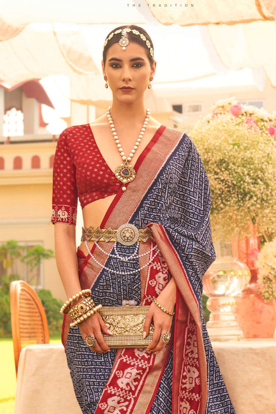 Navy Blue  Silk Saree With Blouse Piece