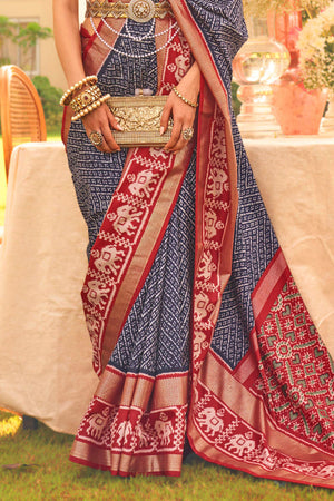 Navy Blue  Silk Saree With Blouse Piece