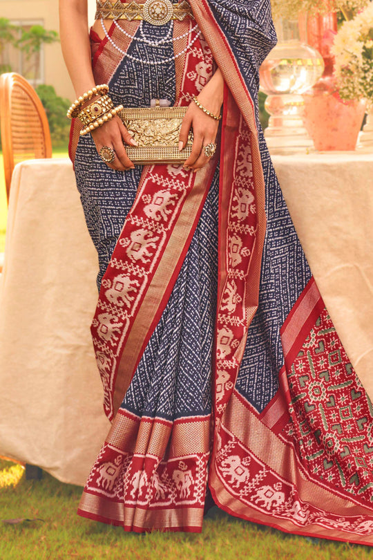 Navy Blue  Silk Saree With Blouse Piece