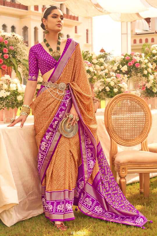 Orange & Purple Silk Saree With Blouse Piece