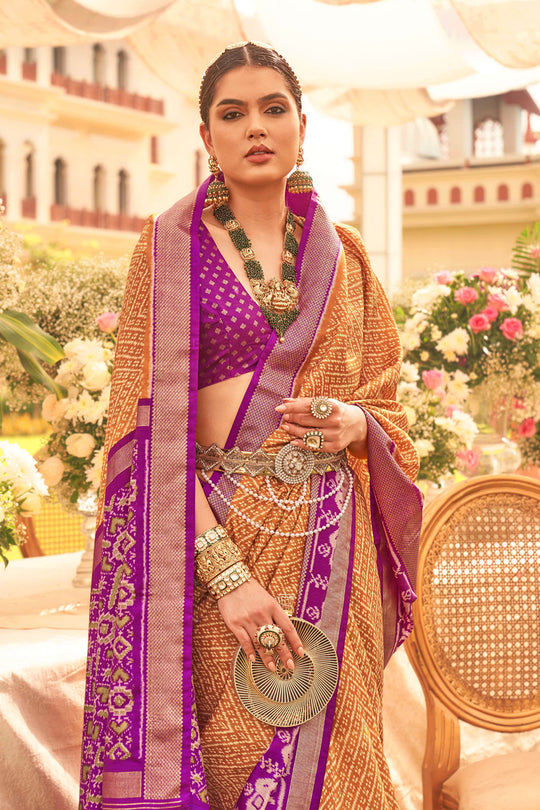Orange & Purple Silk Saree With Blouse Piece