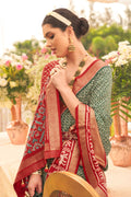 Light Green & Red Silk Saree With Blouse Piece