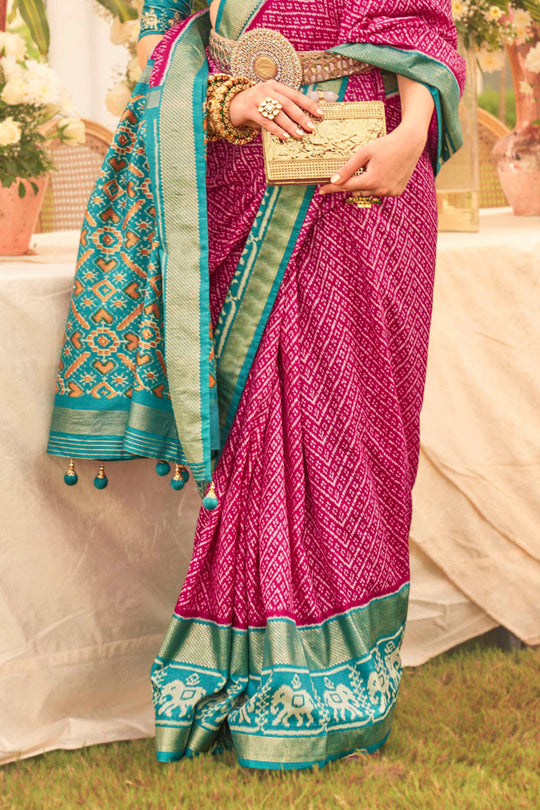 Burgundy & Blue Silk Saree With Blouse Piece