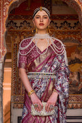 Karagiri Pewter Grey & Maroon Printed Patola Silk Saree With Blouse Piece