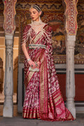 Karagiri Spice Maroon Printed Patola Silk Saree With Blouse Piece