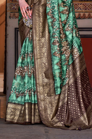 Karagiri Patina Green Printed Patola Silk Saree With Blouse Piece
