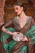 Karagiri Patina Green Printed Patola Silk Saree With Blouse Piece
