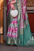 Karagiri Cadillac Purple & Green Printed Patola Silk Saree With Blouse Piece