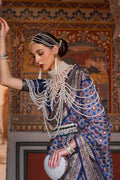 Karagiri Comet Blue Printed Patola Silk Saree With Blouse Piece