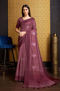 Purple Tussar Silk Saree With Blouse Piece