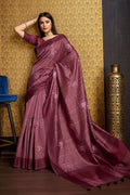 Purple Tussar Silk Saree With Blouse Piece